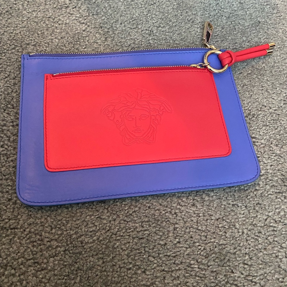 Versace Blue and Red Leather Clutch